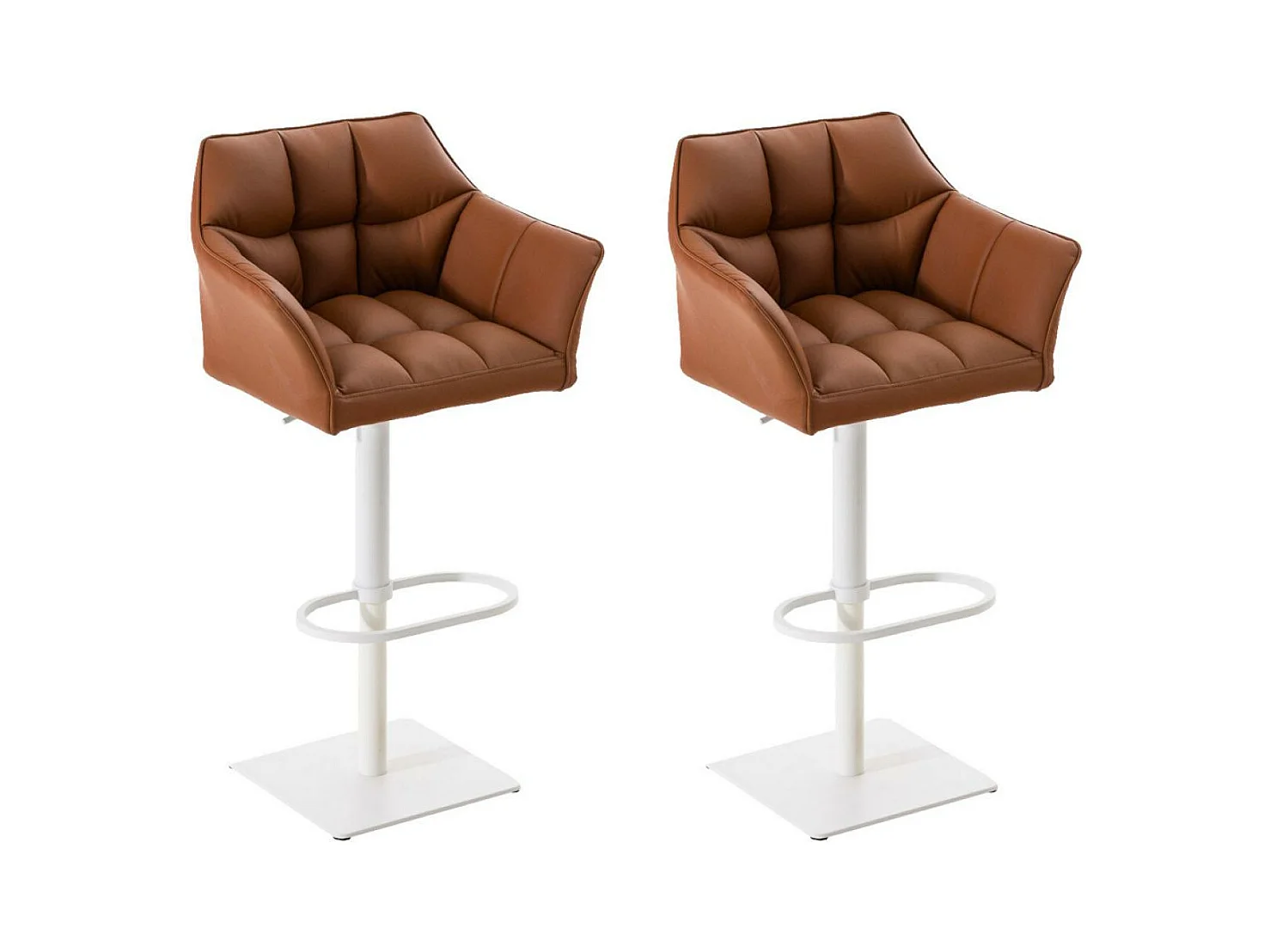 Lot de 2  Tabouret de bar - Similicuir & Blanc - Marron clair - Damaso