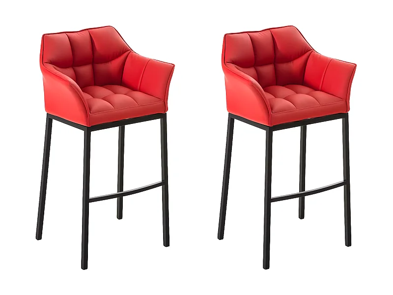 Lot de 2  Tabouret de bar - Similicuir & Noir - Rouge - DAMASO