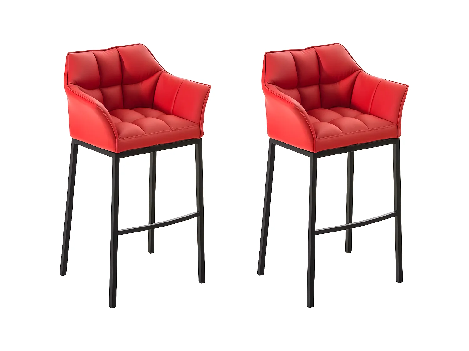 Lot de 2  Tabouret de bar - Similicuir & Noir - Rouge - DAMASO