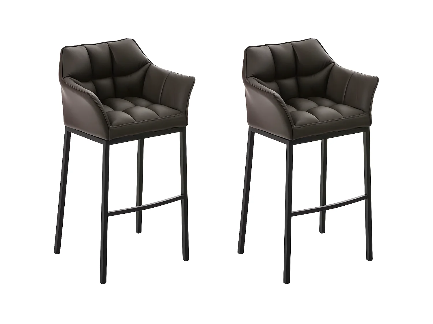 Lot de 2  Tabouret de bar - Similicuir & Noir - Marron - DAMASO