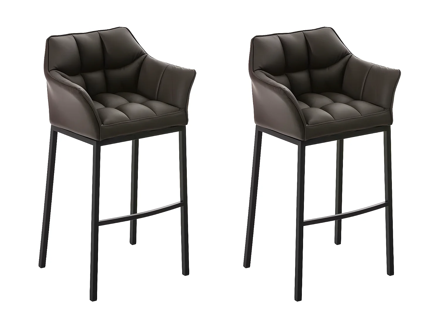 Lot de 2  Tabouret de bar - Similicuir & Noir - Marron - DAMASO