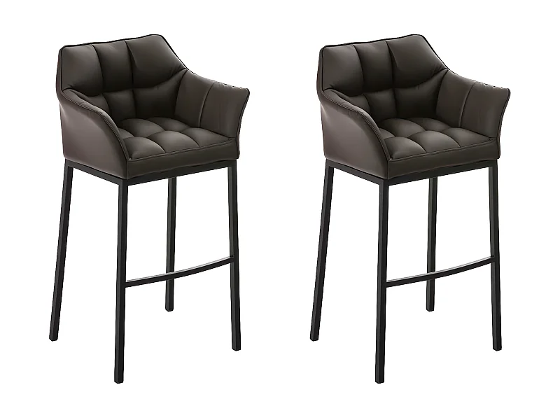 Lot de 2  Tabouret de bar - Similicuir & Noir - Marron - DAMASO
