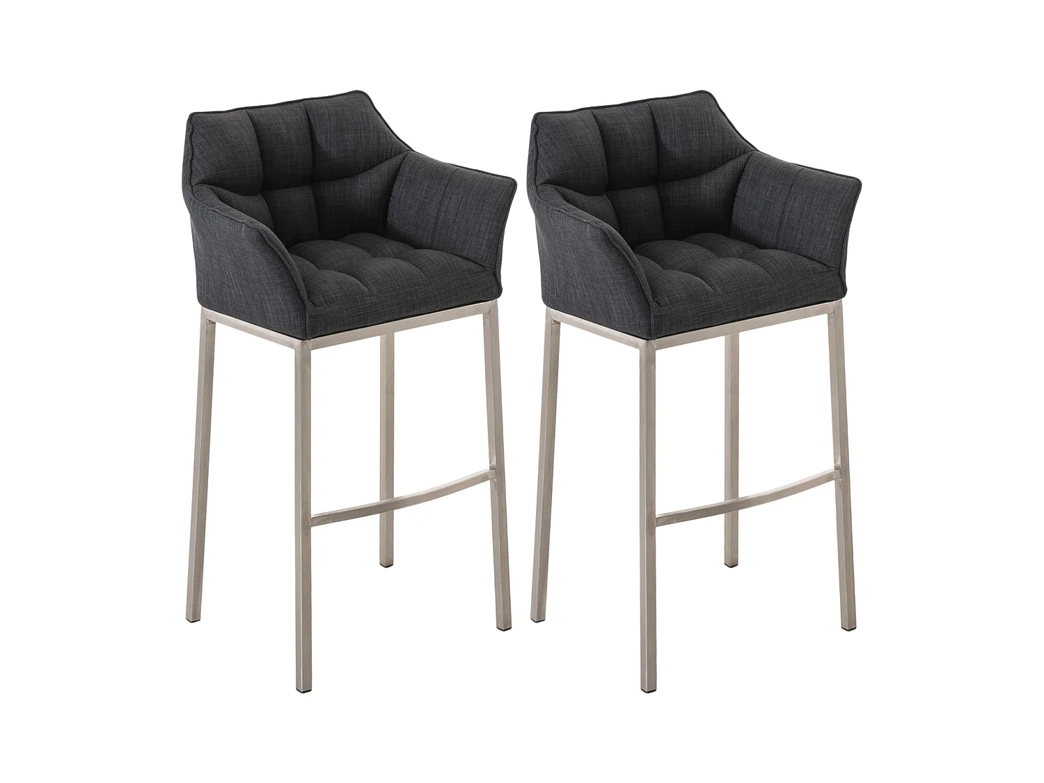 Lot de 2  Tabouret de bar - Tissu & Acier inoxydable - Gris foncé - Damaso