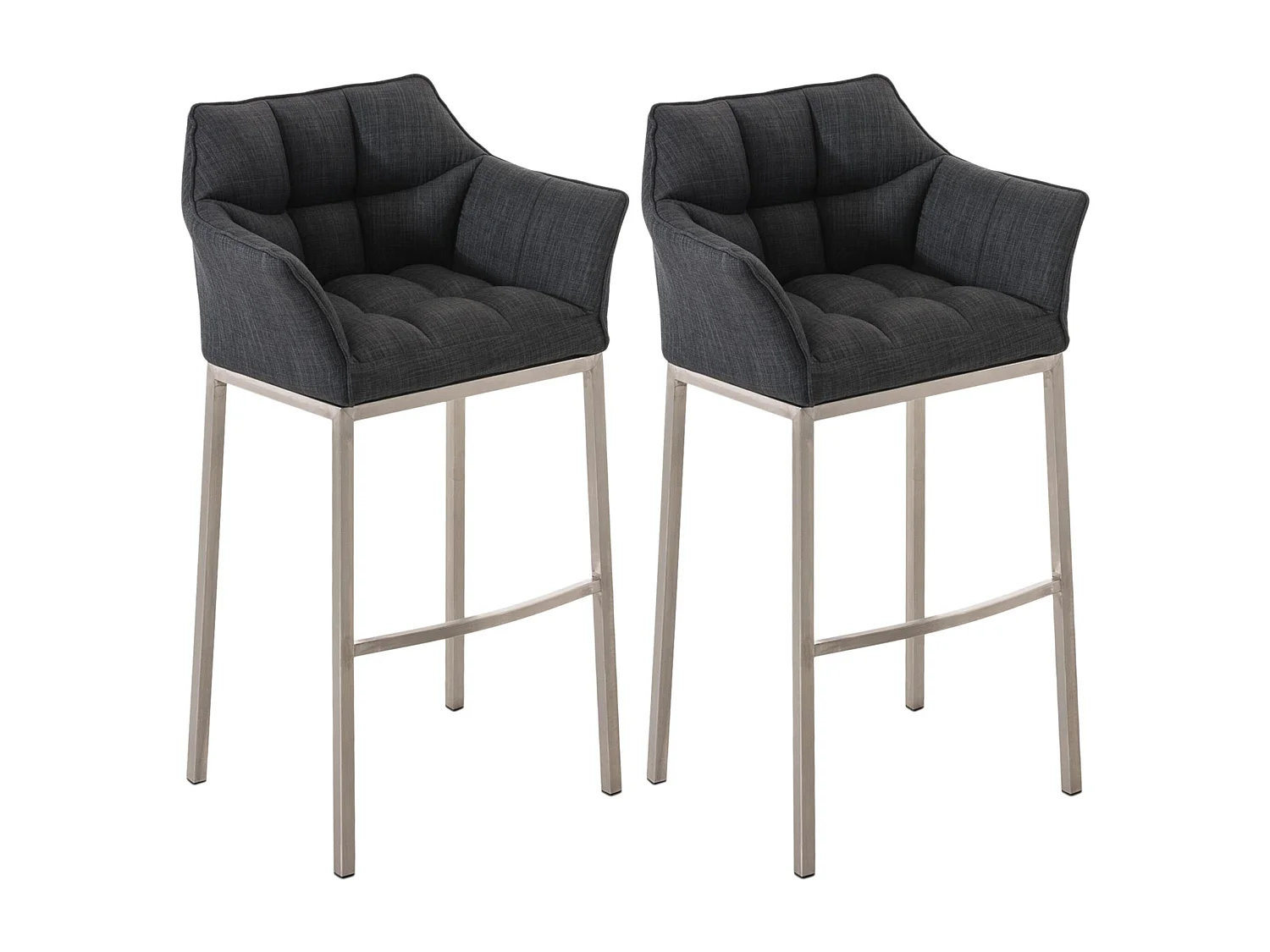 Lot de 2  Tabouret de bar - Tissu & Acier inoxydable - Gris foncé - Damaso