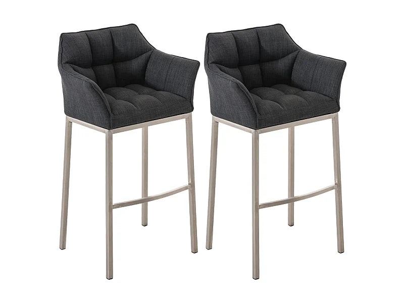 Lot de 2  Tabouret de bar - Tissu & Acier inoxydable - Gris foncé - Damaso