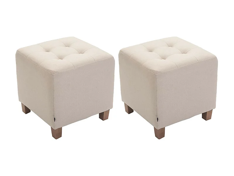 Lot de 2  Tabouret - Tissu & Bois - Crème - Pharao