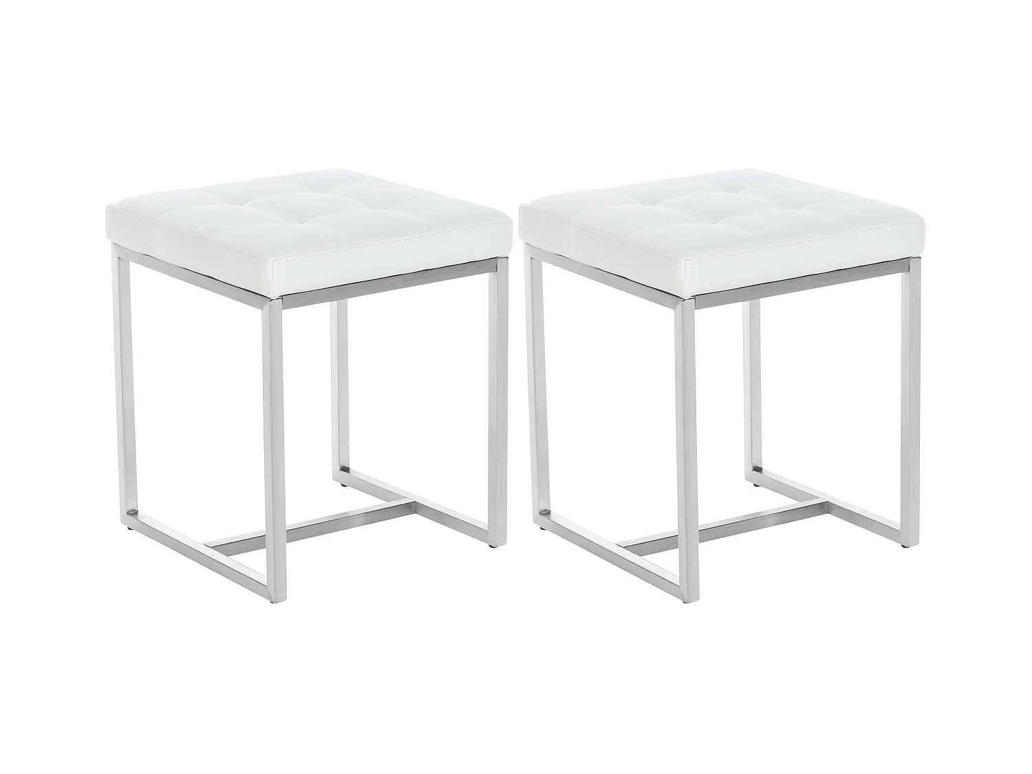 Lot de 2  Tabouret - Similicuir & Acier inoxydable - Blanc - Barci