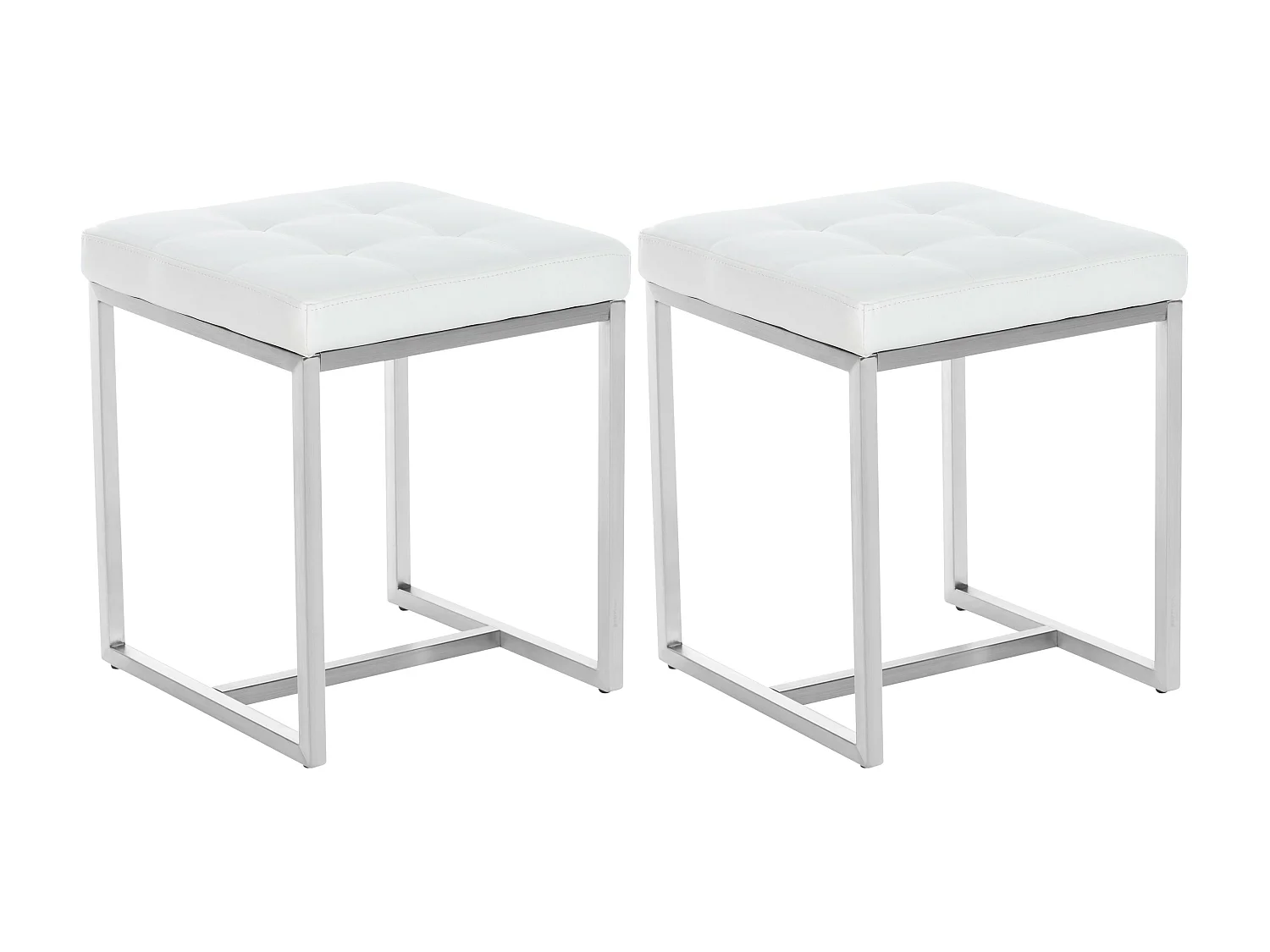 Lot de 2  Tabouret - Similicuir & Acier inoxydable - Blanc - Barci