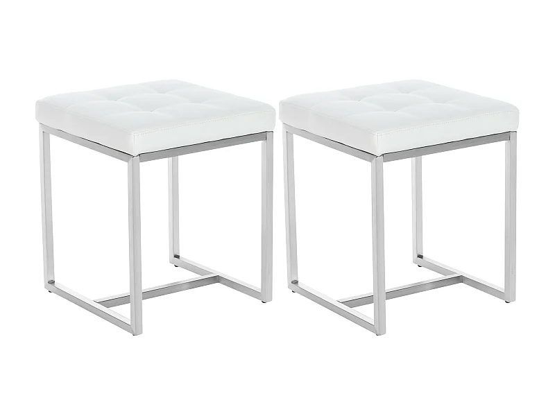 Lot de 2  Tabouret - Similicuir & Acier inoxydable - Blanc - Barci