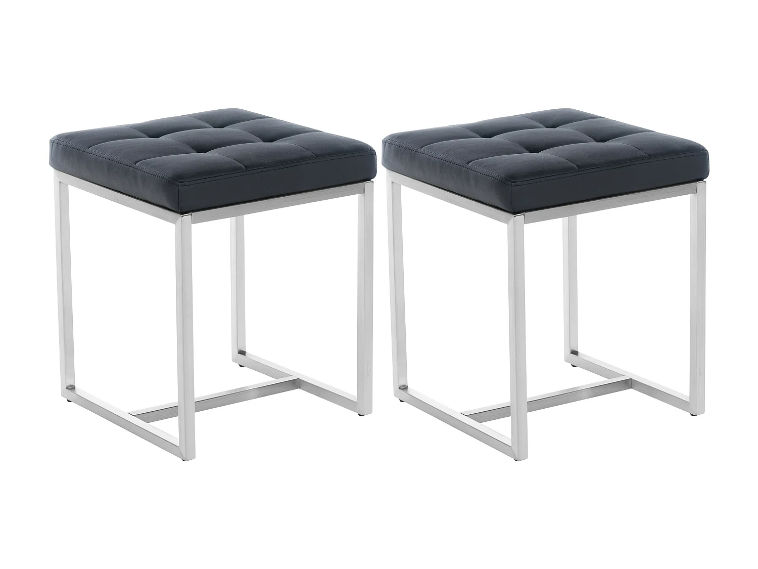 Lot de 2  Tabouret - Similicuir & Acier inoxydable - Noir - Barci
