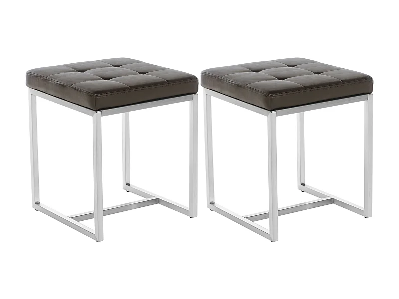 Lot de 2  Tabouret - Similicuir & Acier inoxydable - Marron - Barci
