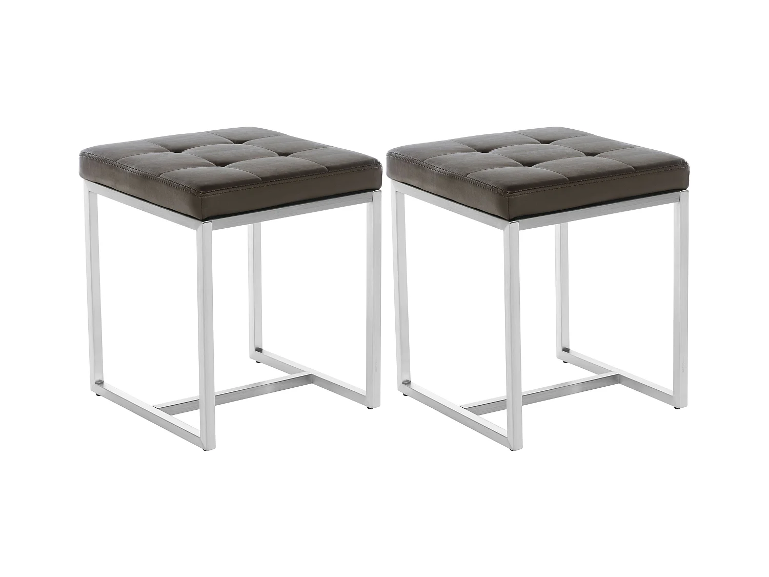Lot de 2  Tabouret - Similicuir & Acier inoxydable - Marron - Barci
