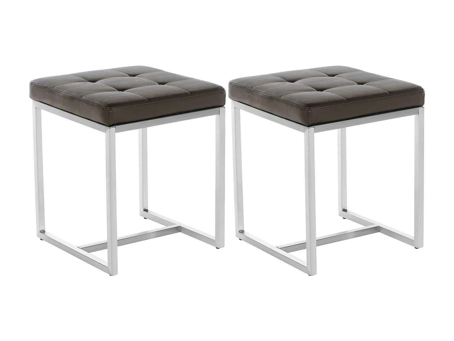 Lot de 2  Tabouret - Similicuir & Acier inoxydable - Marron - Barci