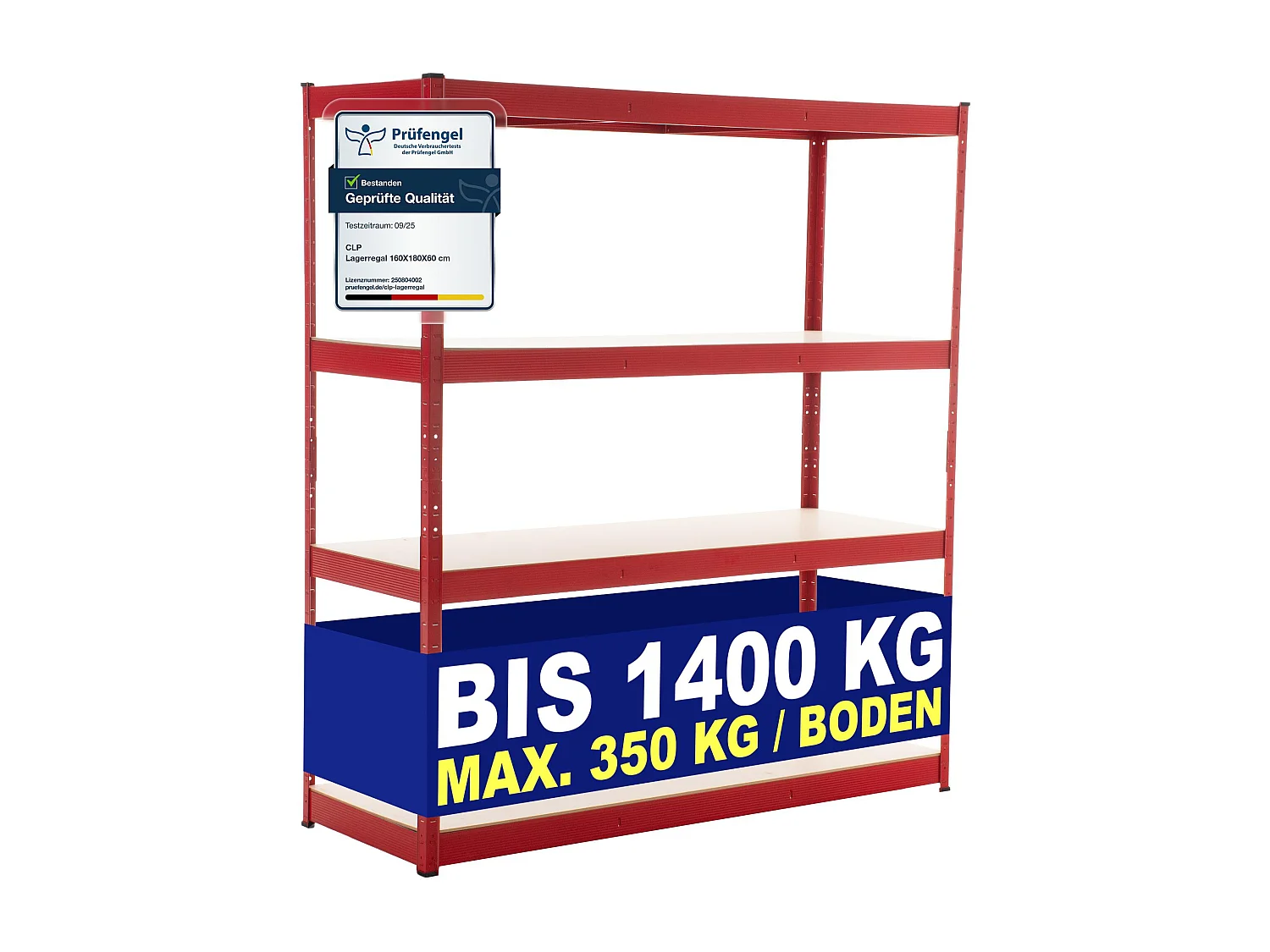 Lagerregal - Metall - 160 x 60 x 180cm - rot - regal