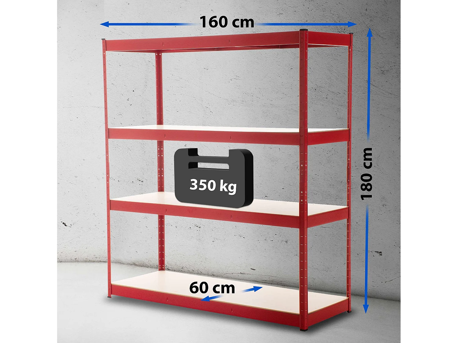 Étagère enfichable - Métal - 160 x 60 x 180cm - Rouge - regal