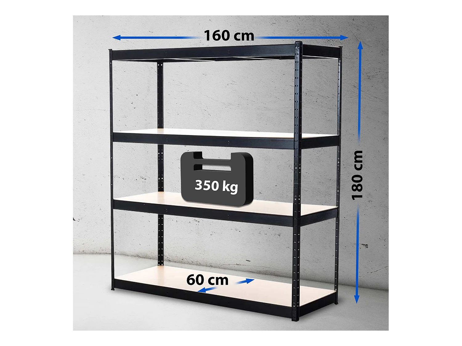 Insteekbare plank - Metaal - 160 x 60 x 180cm - zwart - regal