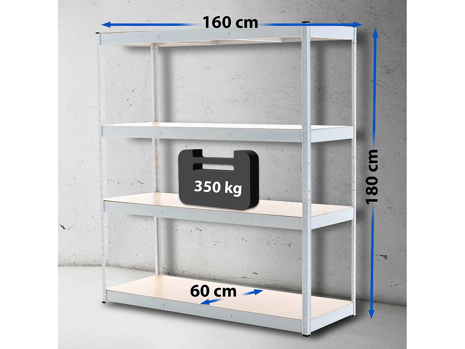 Étagère enfichable - Métal - 160 x 60 x 180cm - Blanc - regal