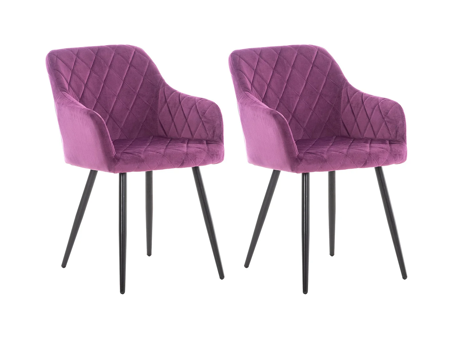 Lot de 2  chaises avec accoudoirs - Velours - Violet - Shila