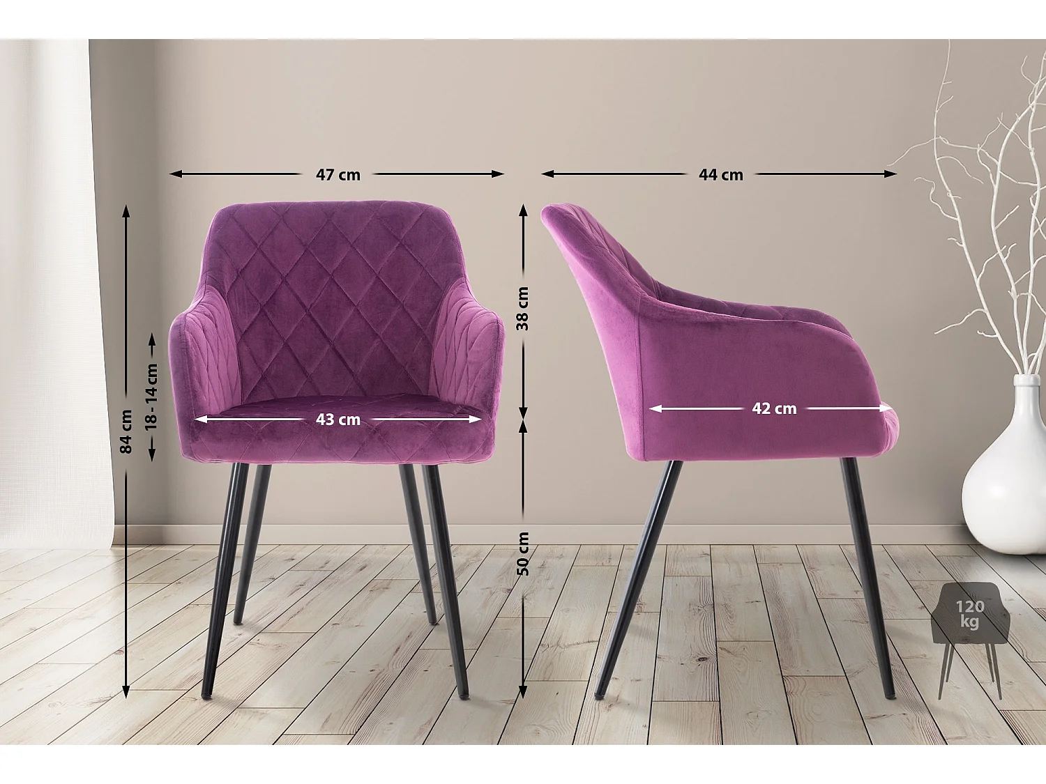 Set van 2  Stoel met armleuningen - Fluweel - purper - Shila