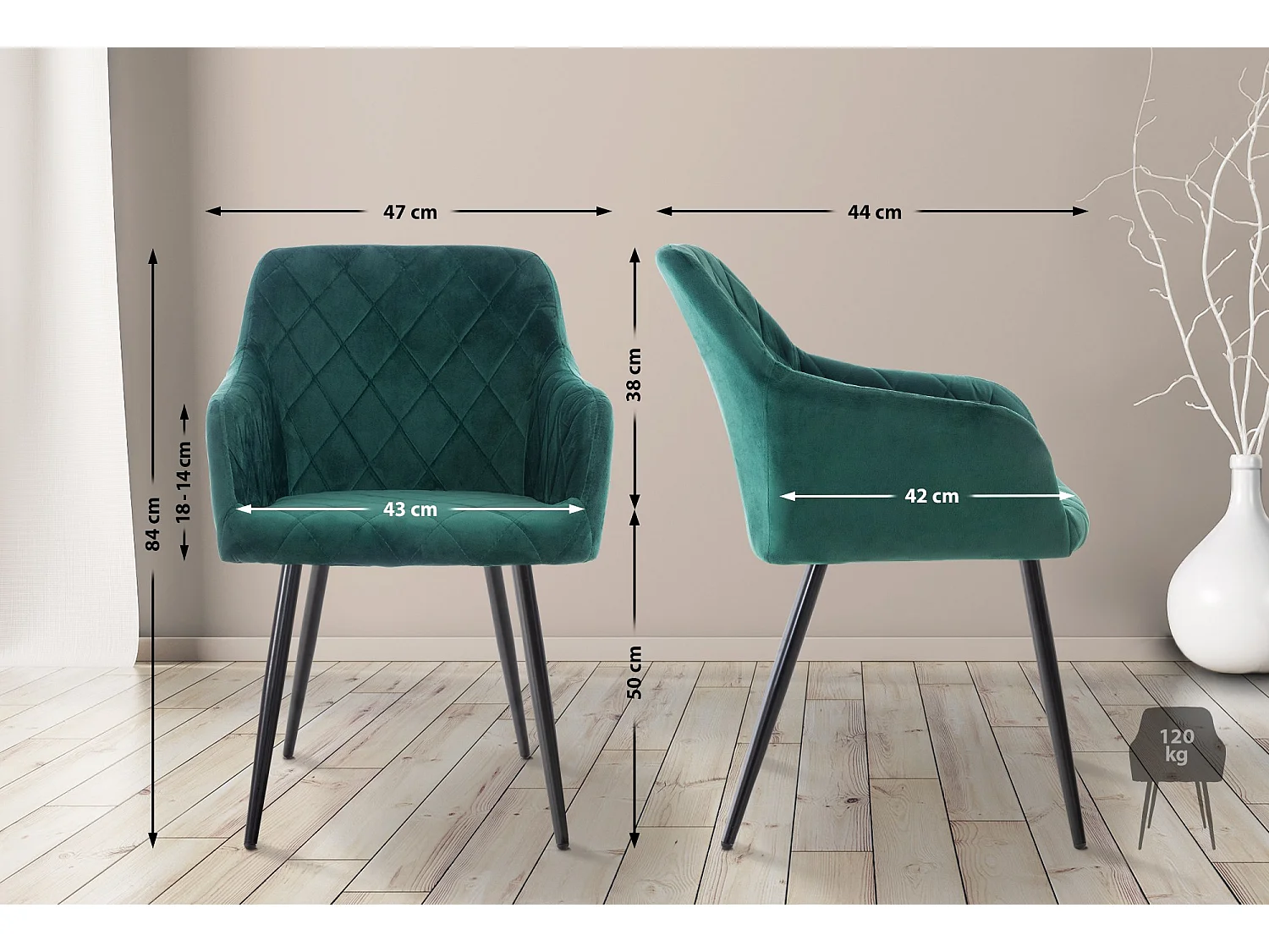 chaises avec accoudoirs - Velours - Vert - Shila
