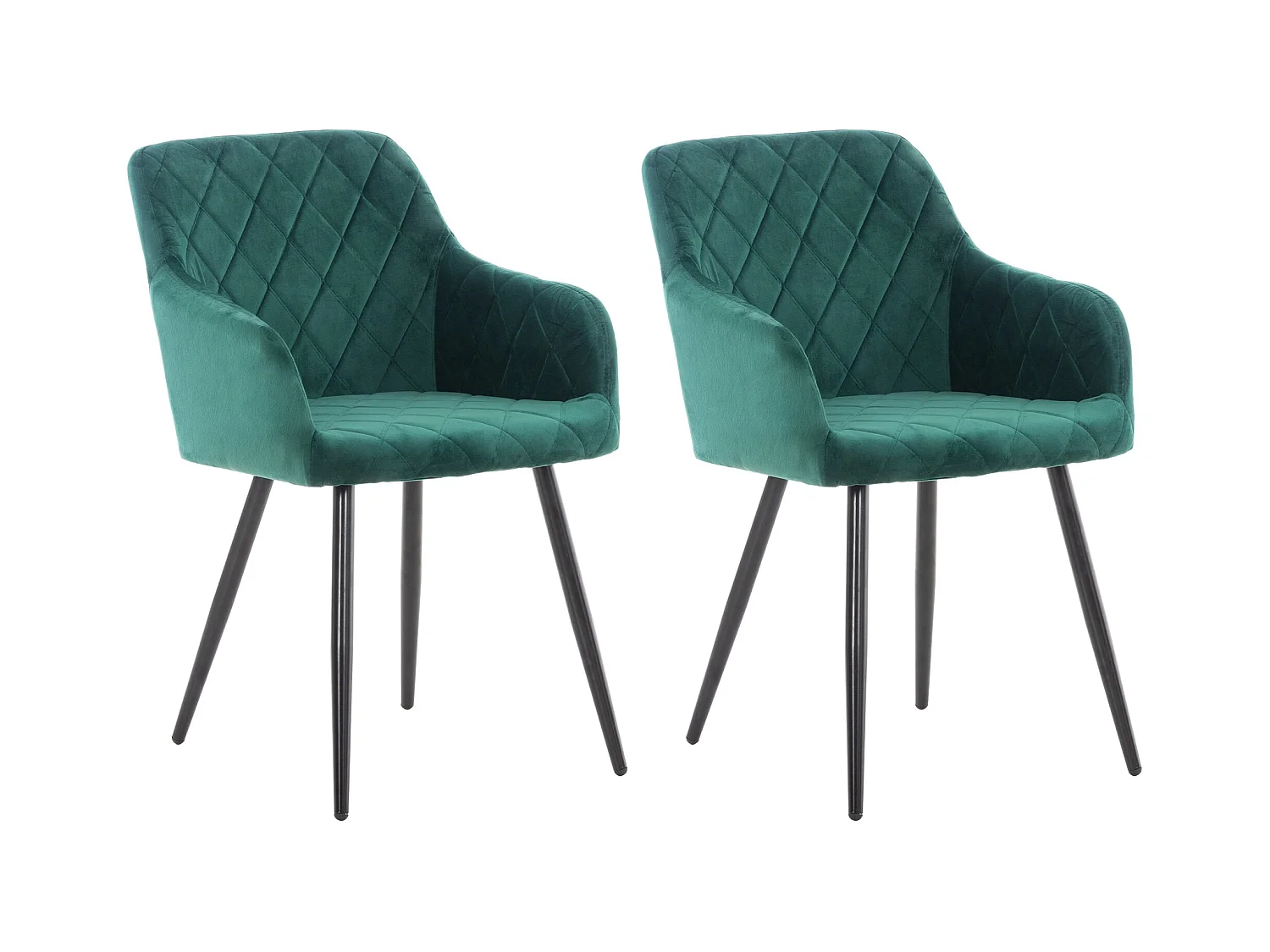 Lot de 2  chaises avec accoudoirs - Velours - Vert - Shila