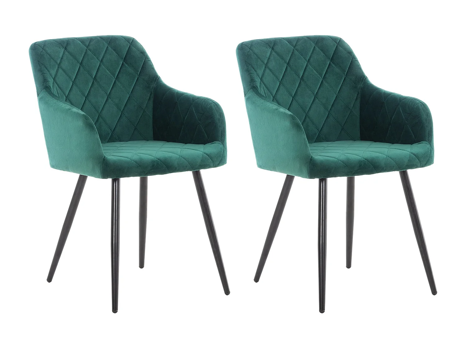 Lot de 2  chaises avec accoudoirs - Velours - Vert - Shila