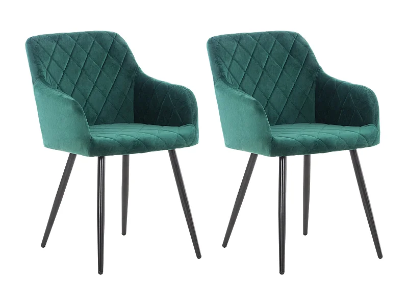 Lot de 2  chaises avec accoudoirs - Velours - Vert - Shila
