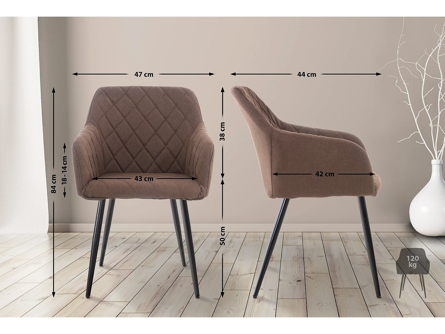 chaises avec accoudoirs - Tissu - Marron - Shila