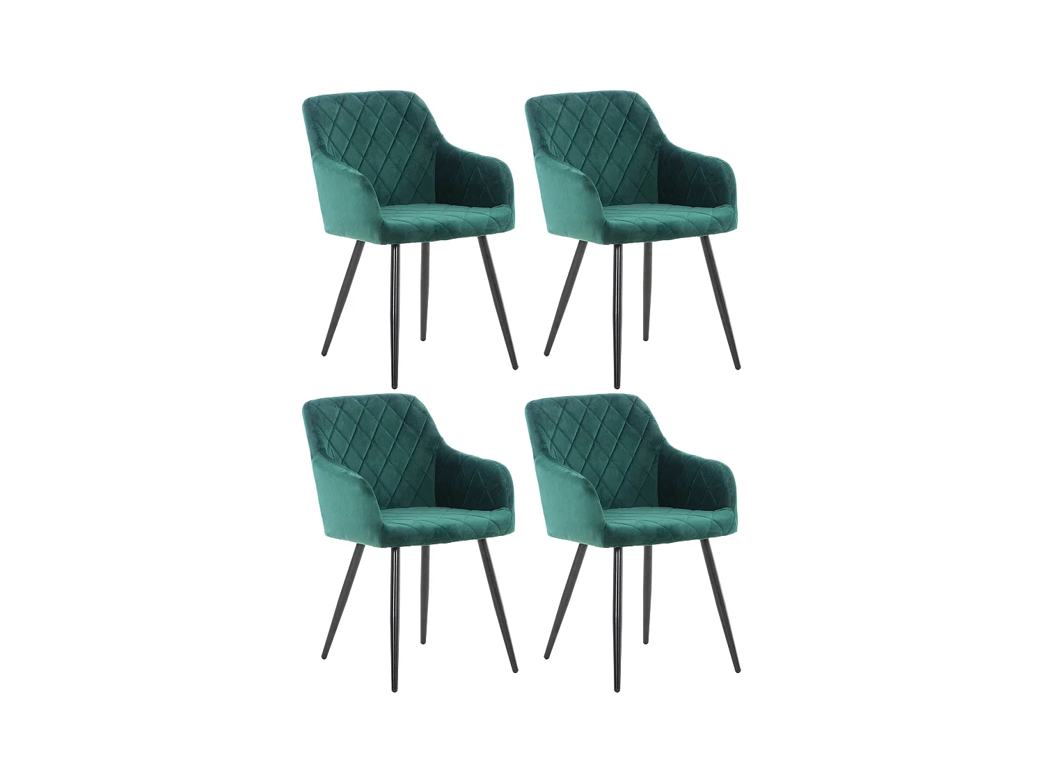 Lot de 4  chaises avec accoudoirs - Velours - Vert - Shila