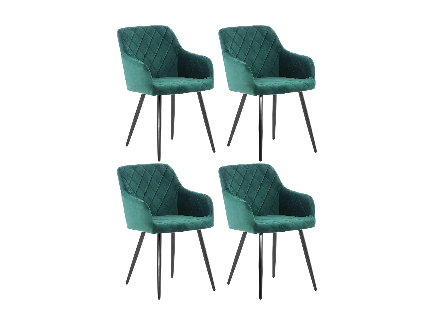 Lot de 4  chaises avec accoudoirs - Velours - Vert - Shila