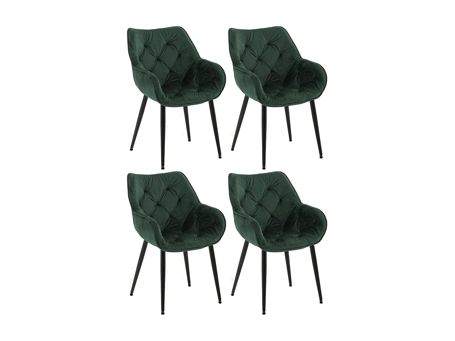 Lot de 4  chaises avec accoudoirs - Velours - Vert - Tanna