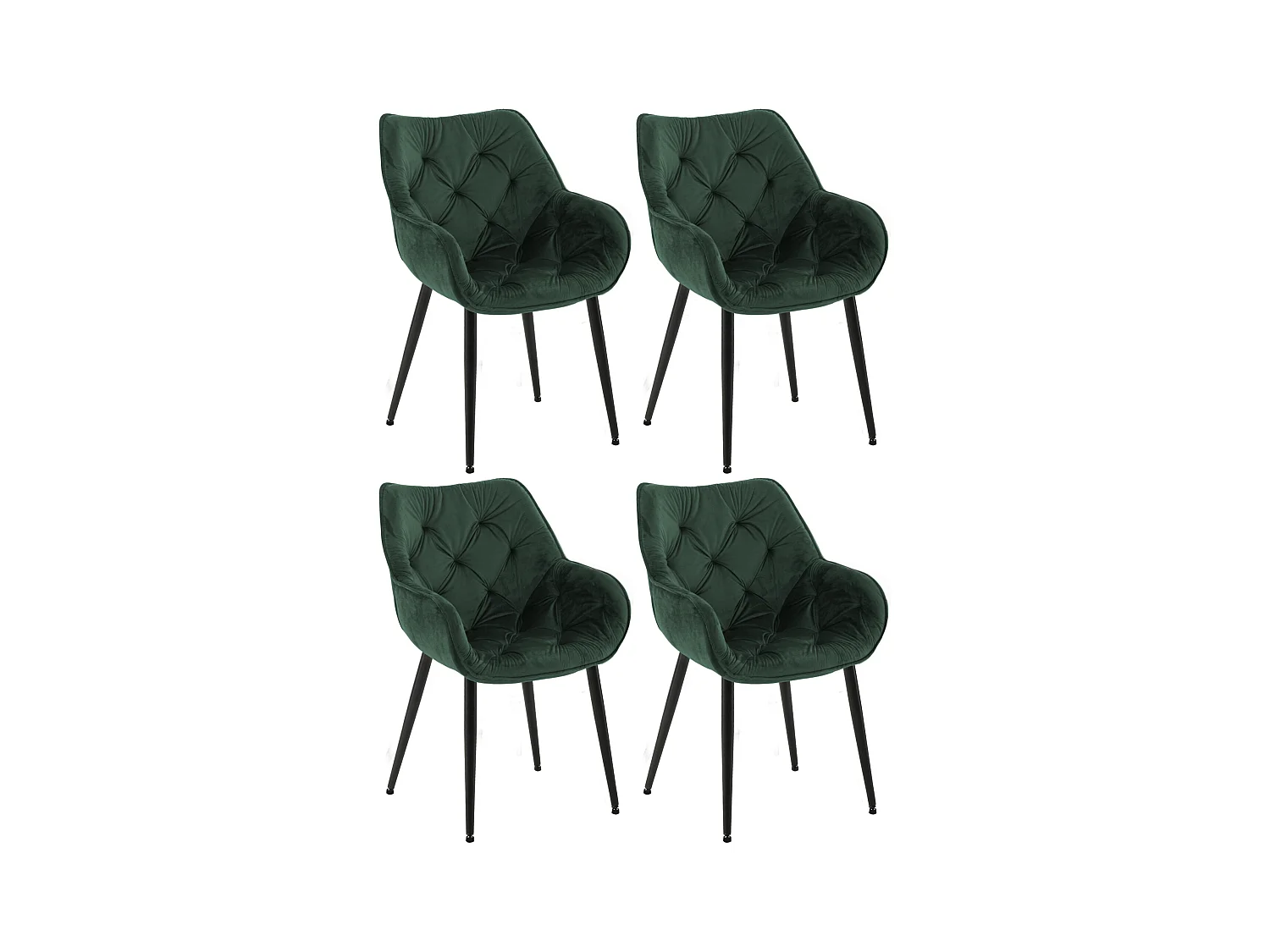 Lot de 4  chaises avec accoudoirs - Velours - Vert - Tanna