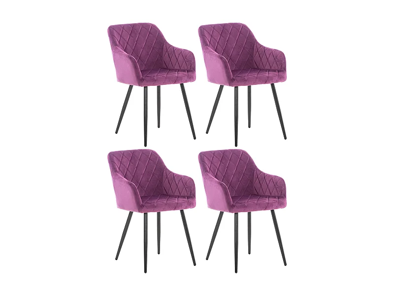 Lot de 4  chaises avec accoudoirs - Velours - Violet - Shila