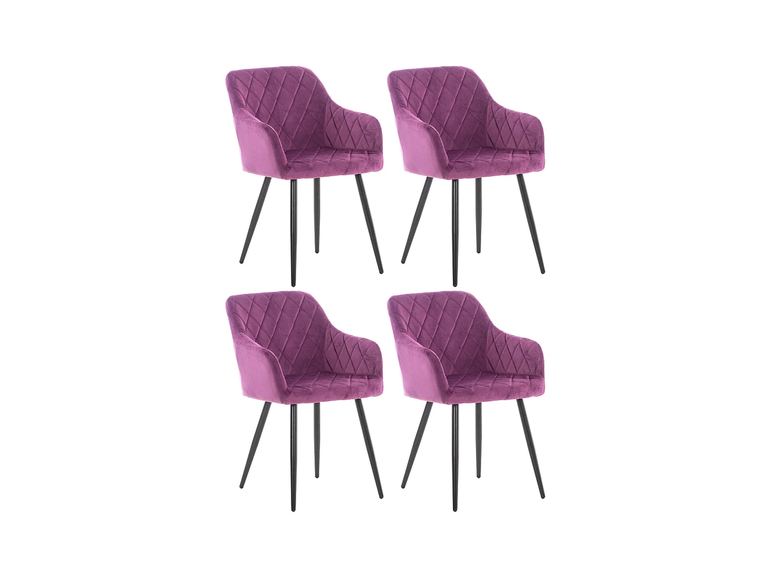 Lot de 4  chaises avec accoudoirs - Velours - Violet - Shila