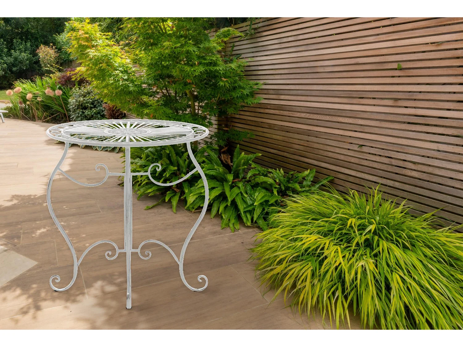 Bijzettafel tuin - rond Ø 70 cm - Metaal - Blanc antique - Indra