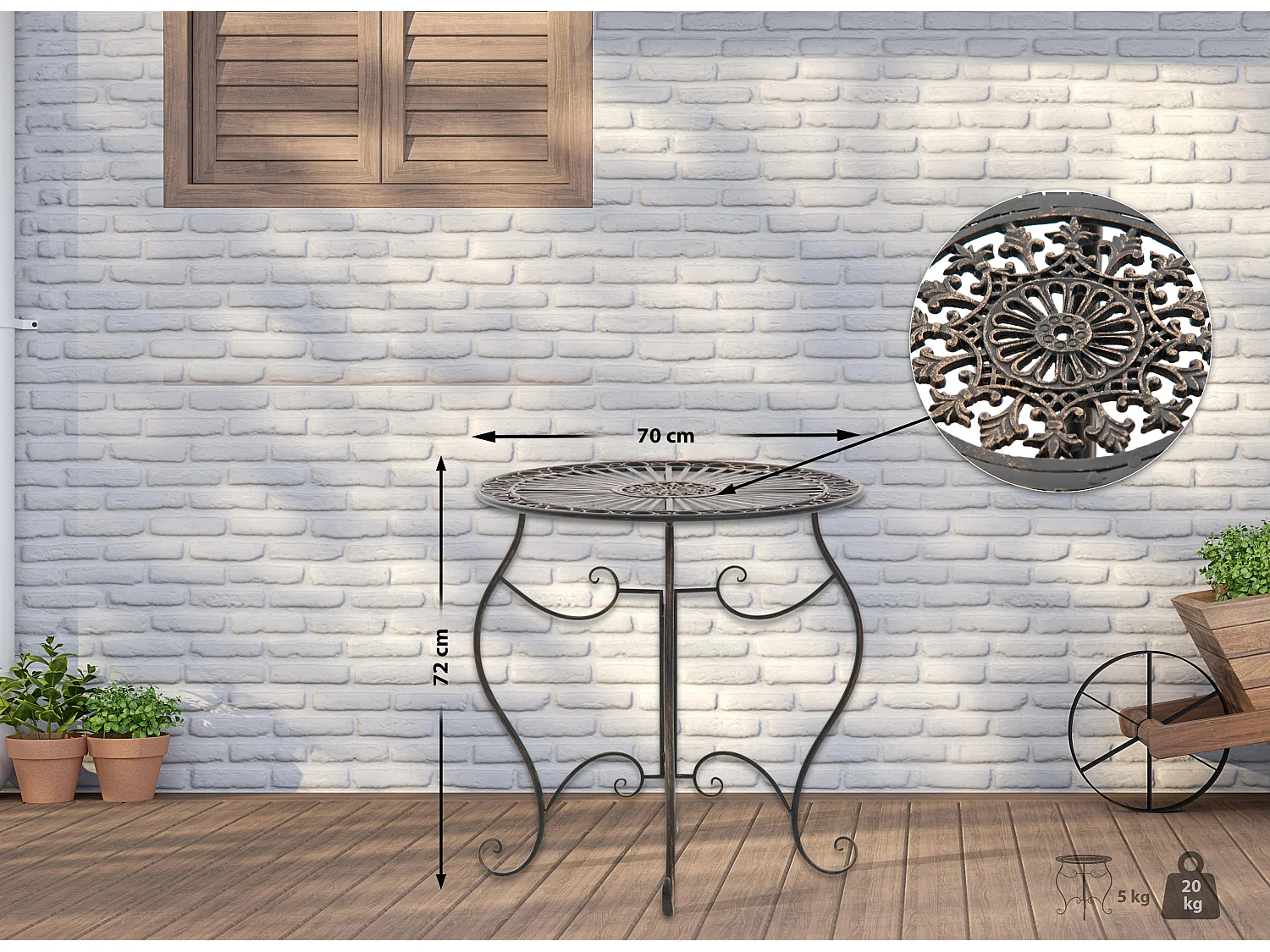 Table d'appoint de jardin - rond Ø 70 cm - Métal - Bronze - Indra