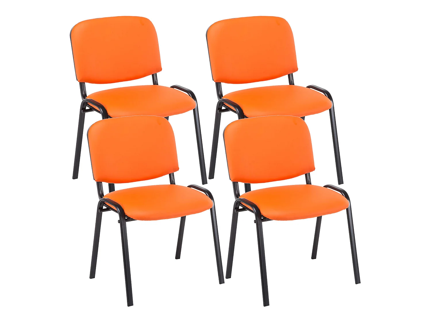 Lot de 4  Chaise de conférence - Similicuir & Métal noir mat - Orange - Ken