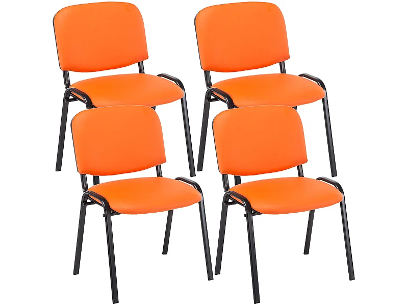 Lot de 4  Chaise de conférence - Similicuir & Métal noir mat - Orange - Ken