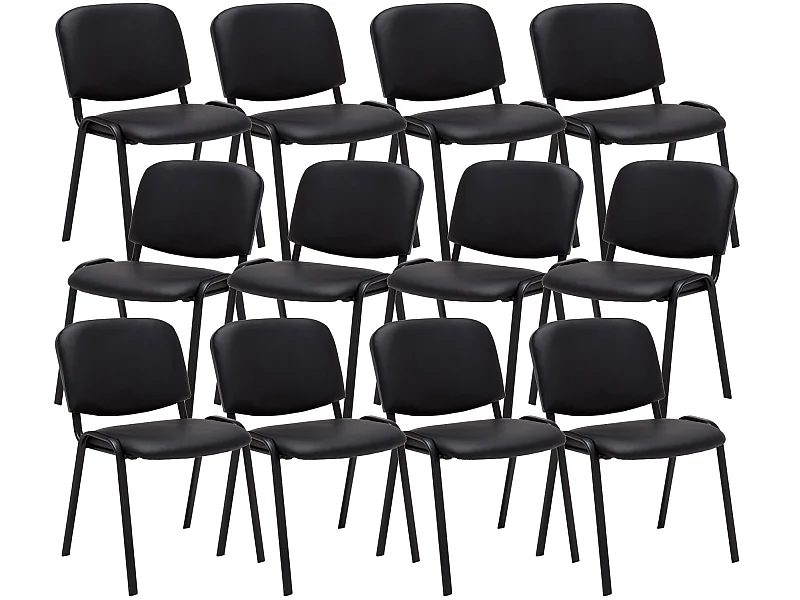 Lot de 12  Chaise de conférence - Similicuir & Métal noir mat - Noir - Ken