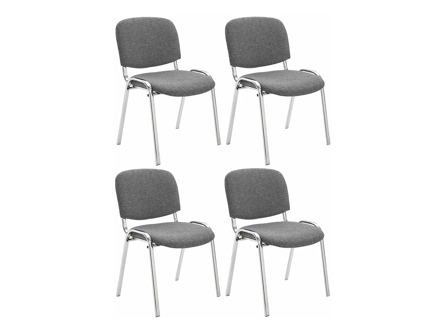 Lot de 4  Chaise de conférence - Tissu & Métal chromé - Gris - Ken