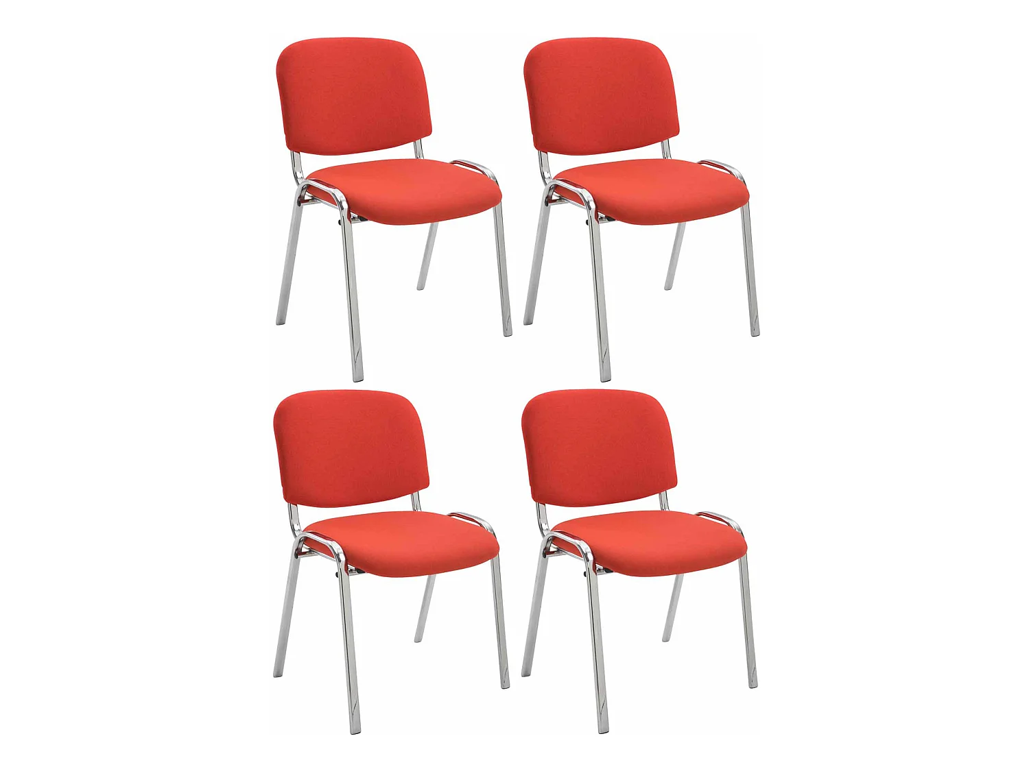 Lot de 4  Chaise de conférence - Tissu & Métal chromé - Rouge - Ken