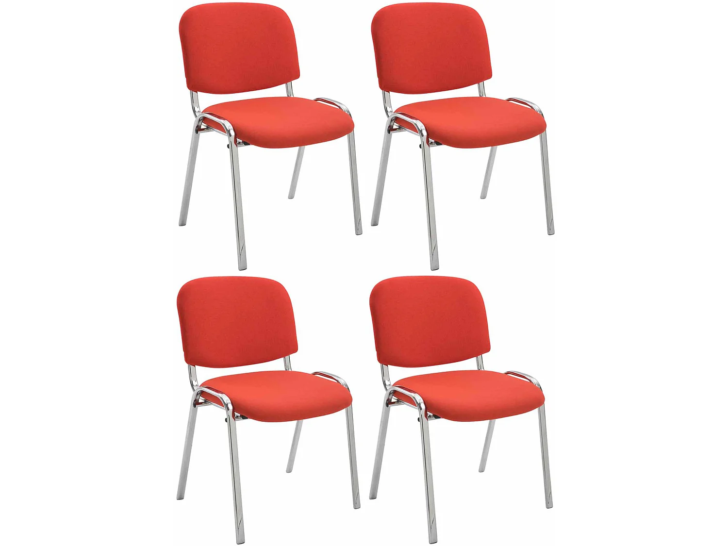 Lot de 4  Chaise de conférence - Tissu & Métal chromé - Rouge - Ken