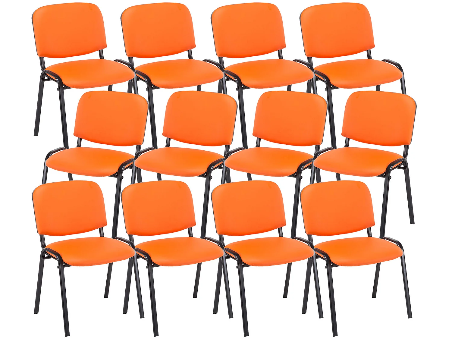 Lot de 12  Chaise de conférence - Similicuir & Métal noir mat - Orange - Ken