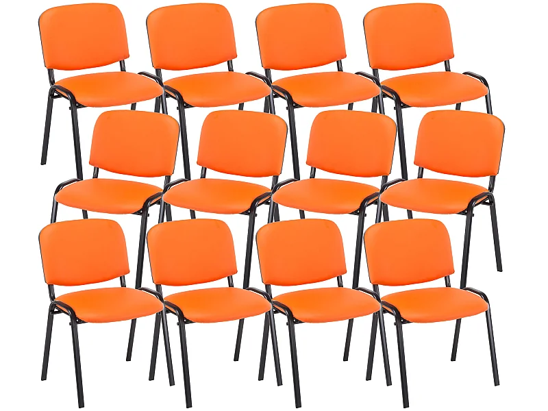Lot de 12  Chaise de conférence - Similicuir & Métal noir mat - Orange - Ken