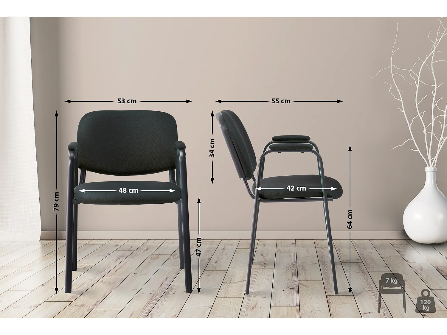 Chaise de conférence - Tissu & Métal noir mat - Noir - Ken Pro