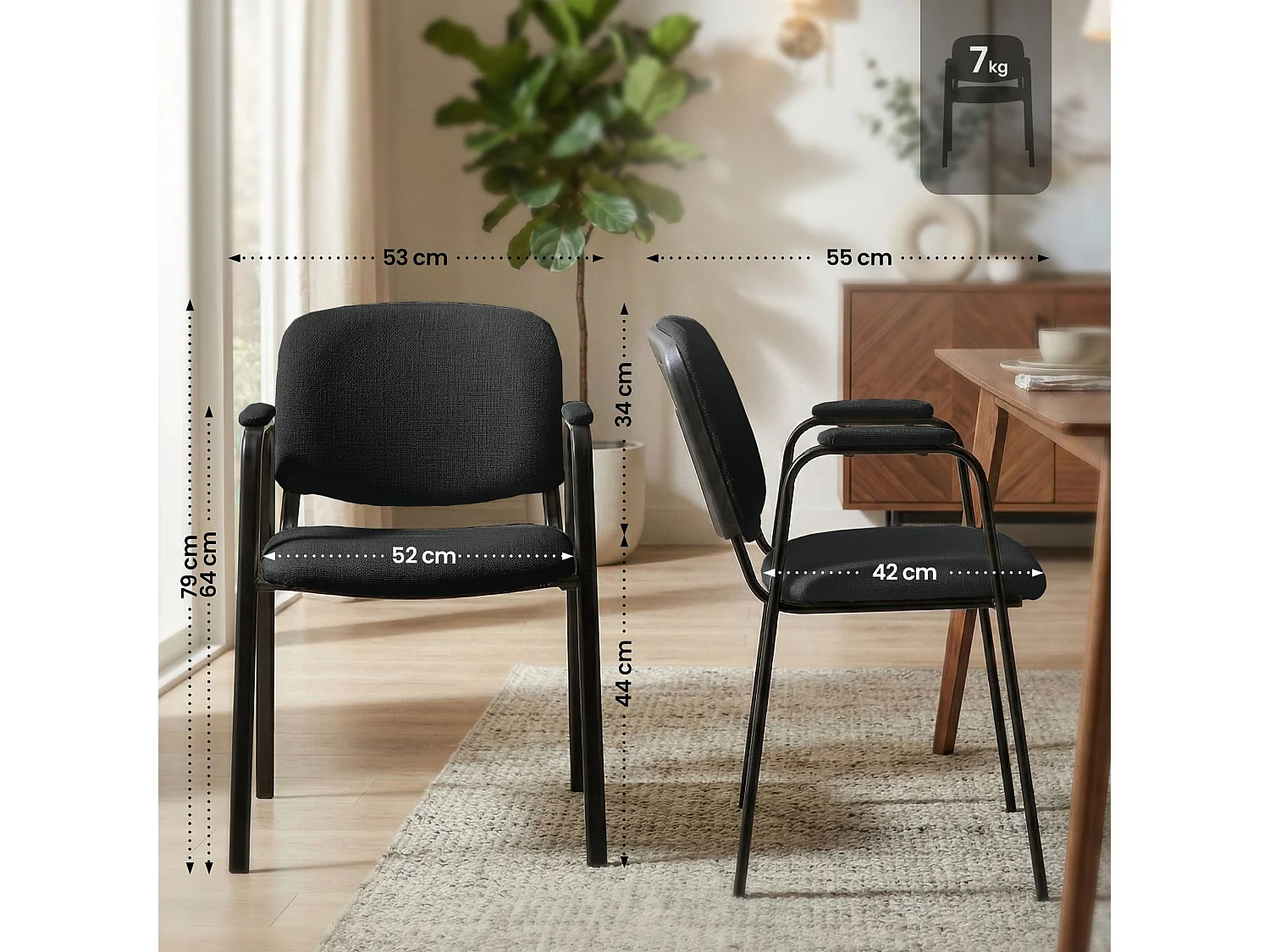 Chaise de conférence - Tissu & Blanc - Noir - Ken Pro