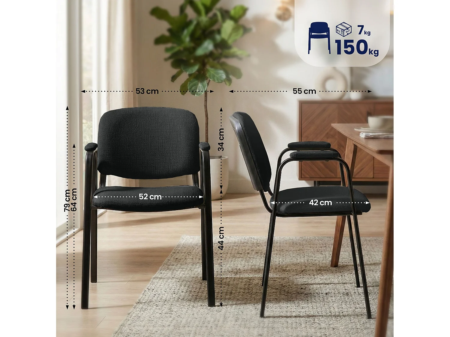 Lot de 4  Chaise de conférence - Tissu - Noir - Ken Pro