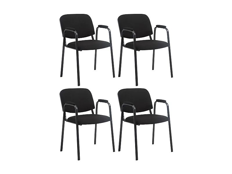 Lot de 4  Chaise de conférence - Tissu & Métal noir mat - Noir - Ken Pro