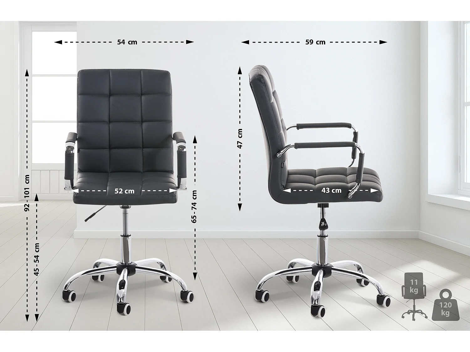 Chaise de bureau - Similicuir & Métal chromé - Gris - Deli V2