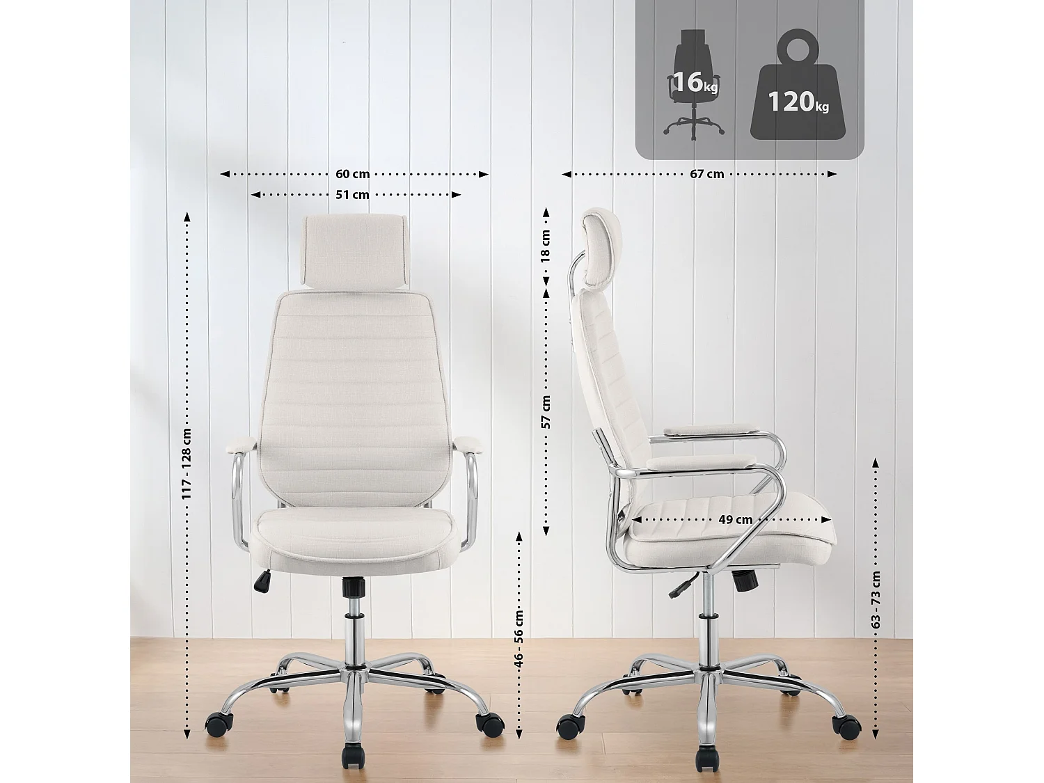 Chaise de bureau - Tissu - Beige - Rako